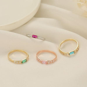 Lovecriana Dainty Baguette Birthstone Ring, Minimalist Mother Grandma Ring Gift