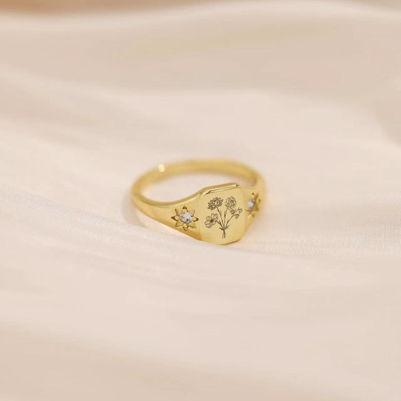 Lovecriana Dainty Birth flowers ring for women