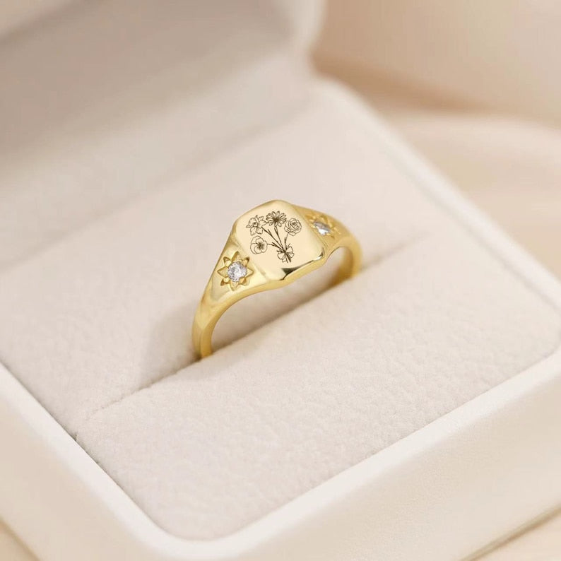 Lovecriana Dainty Birth flowers ring for women