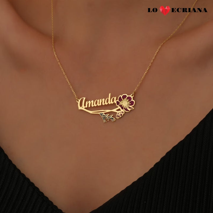 Lovecriana Personalized Birth Flower Necklace Custom Name Necklace
