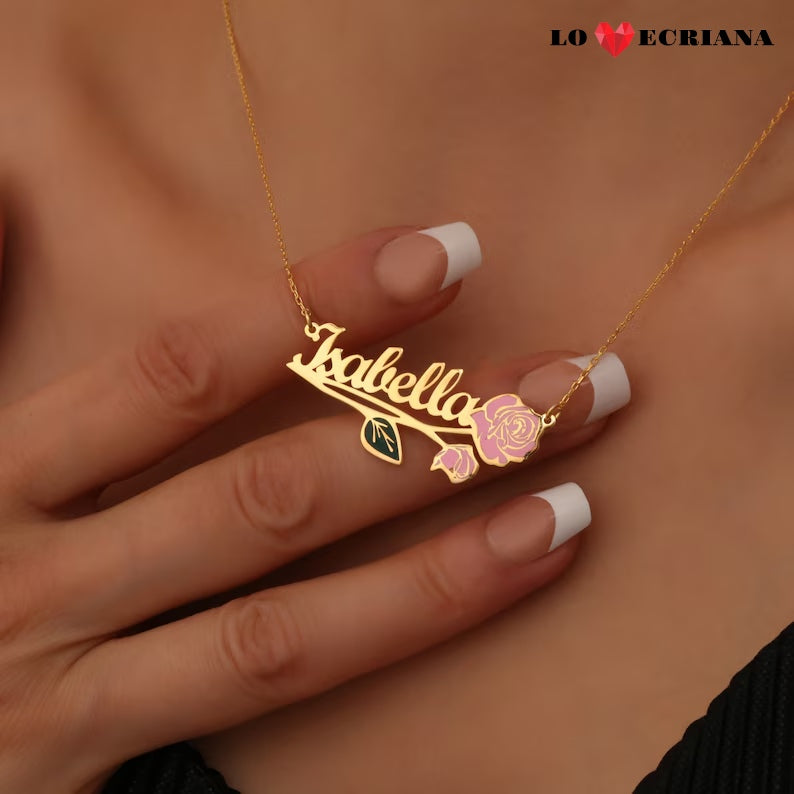 Lovecriana Personalized Birth Flower Necklace Custom Name Necklace