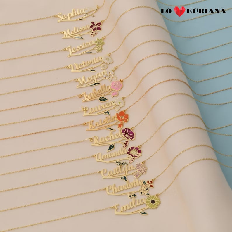 Lovecriana Personalized Birth Flower Necklace Custom Name Necklace