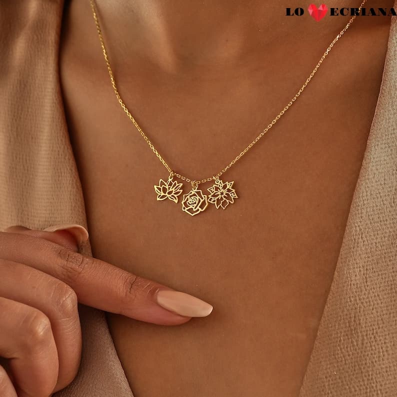 Lovecriana Birth Flower Charm Necklace