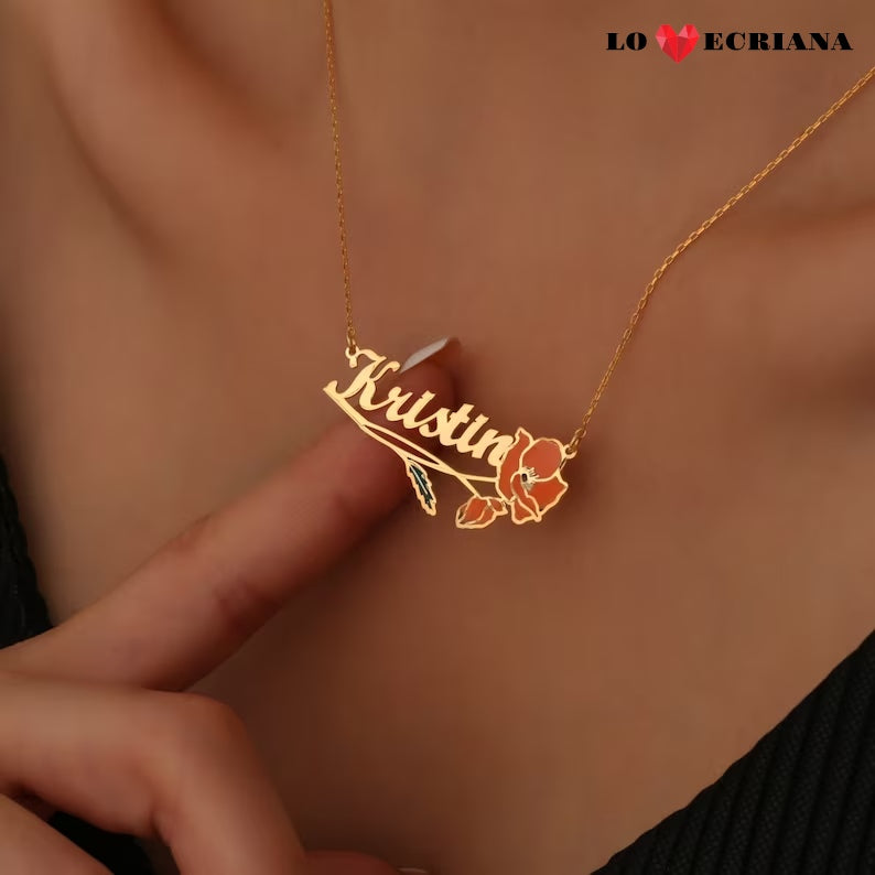 Lovecriana Personalized Birth Flower Necklace Custom Name Necklace