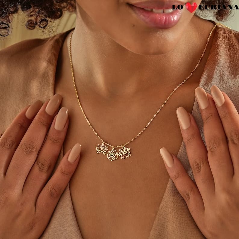 Lovecriana Birth Flower Charm Necklace