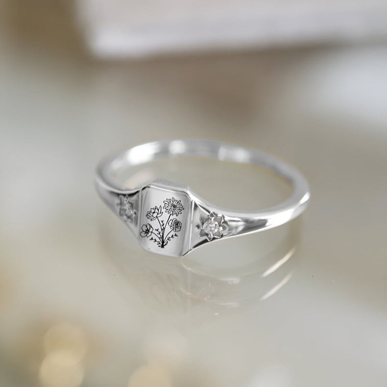 Lovecriana Dainty Birth flowers ring for women