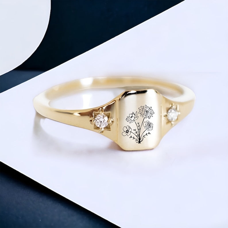 Lovecriana Dainty Birth flowers ring for women