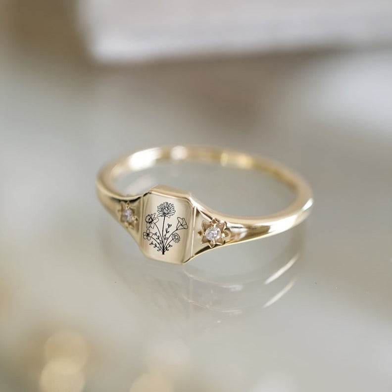 Lovecriana Dainty Birth flowers ring for women