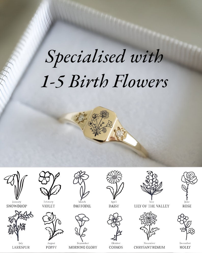 Lovecriana Dainty Birth flowers ring for women