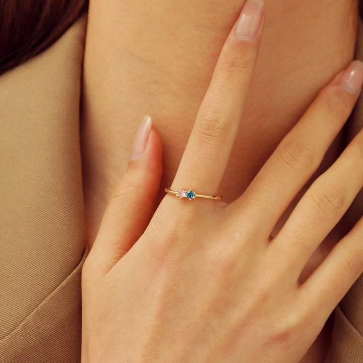 Lovecriana Delicate Round Birthstone Ring for Mother Grandma