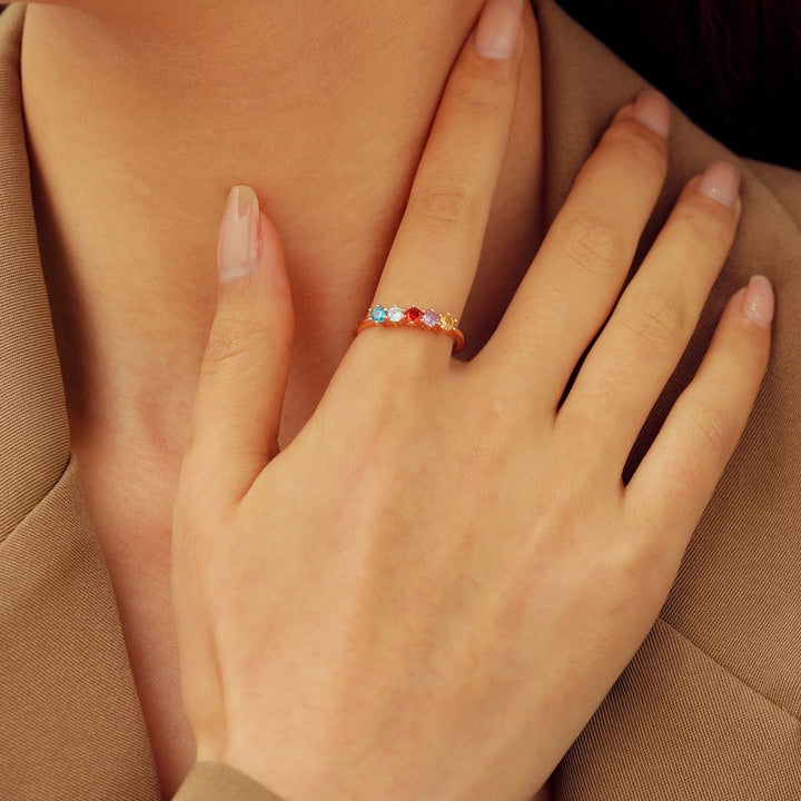 Lovecriana Delicate Round Birthstone Ring for Mother Grandma