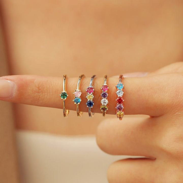 Lovecriana Delicate Round Birthstone Ring for Mother Grandma