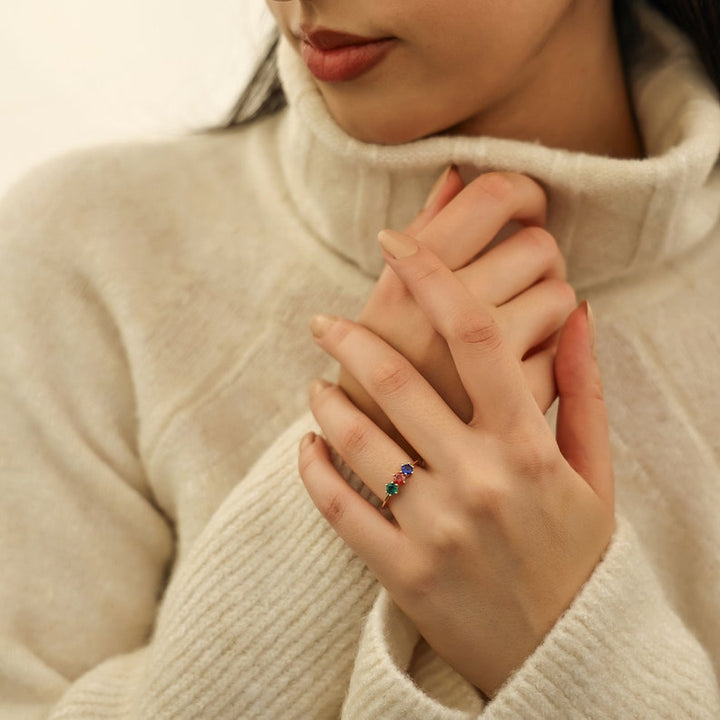Lovecriana Delicate Round Birthstone Ring for Mother Grandma