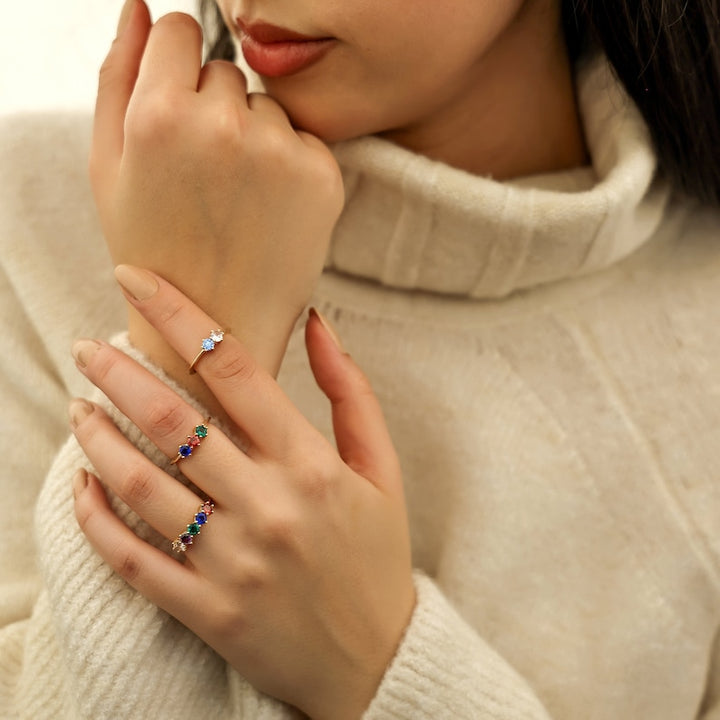 Lovecriana Delicate Round Birthstone Ring for Mother Grandma