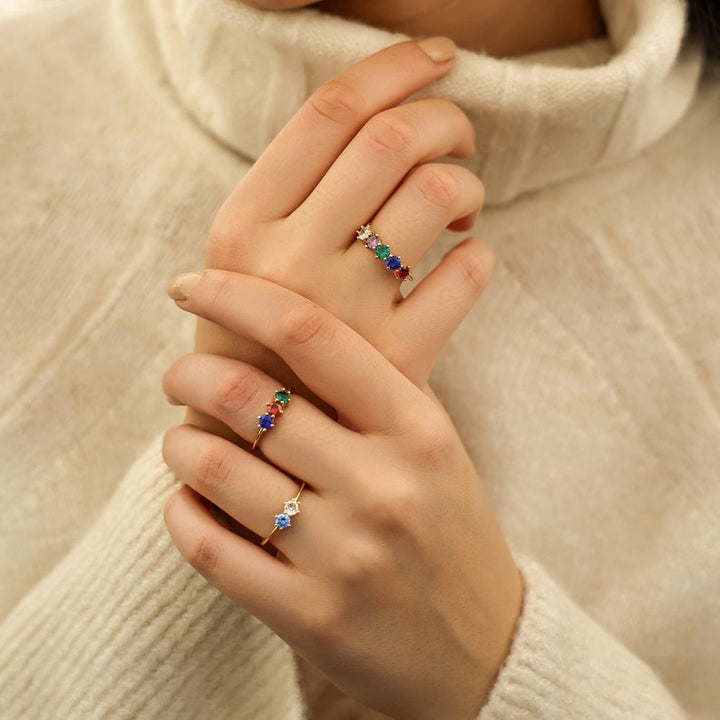 Lovecriana Delicate Round Birthstone Ring for Mother Grandma