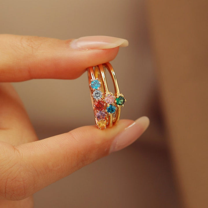 Lovecriana Delicate Round Birthstone Ring for Mother Grandma