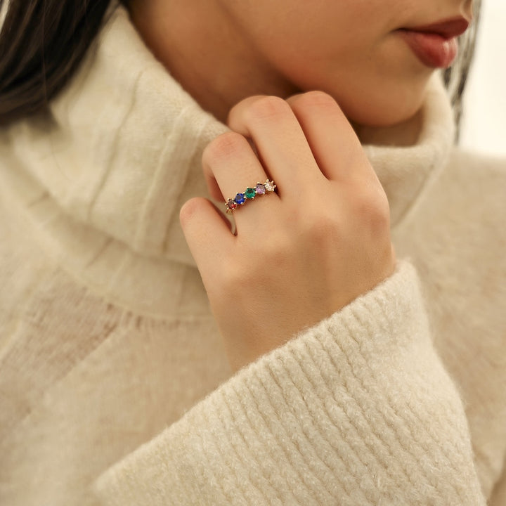 Lovecriana Delicate Round Birthstone Ring for Mother Grandma