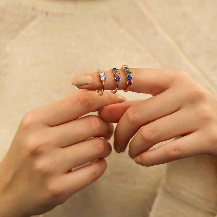 Lovecriana Delicate Round Birthstone Ring for Mother Grandma