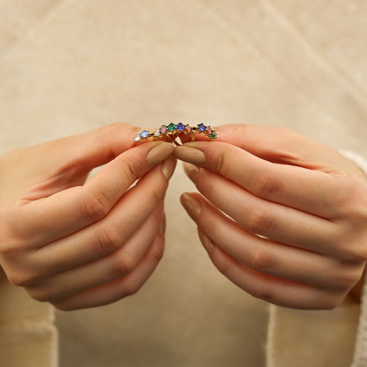 Lovecriana Delicate Round Birthstone Ring for Mother Grandma