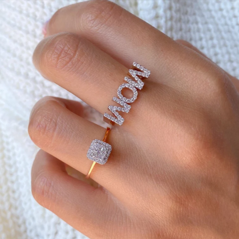 Lovecriana Dainty Diamond Mom Ring, Minimalist Mum Ring