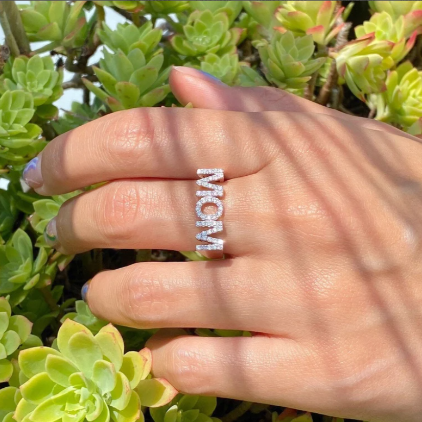 Lovecriana Dainty Diamond Mom Ring, Minimalist Mum Ring