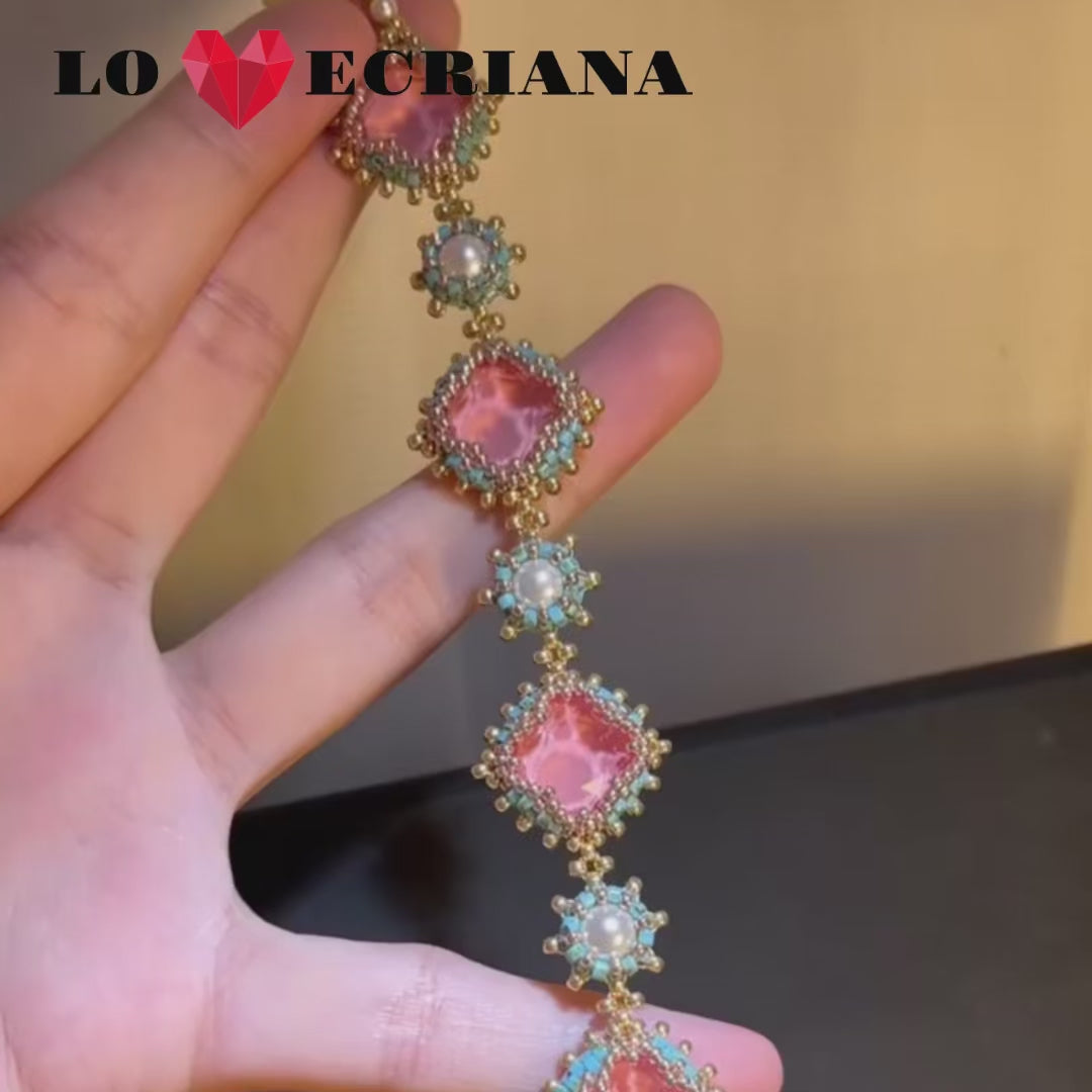 Handcrafted Beaded Bracelet - Pink Romance & Antique Elegance