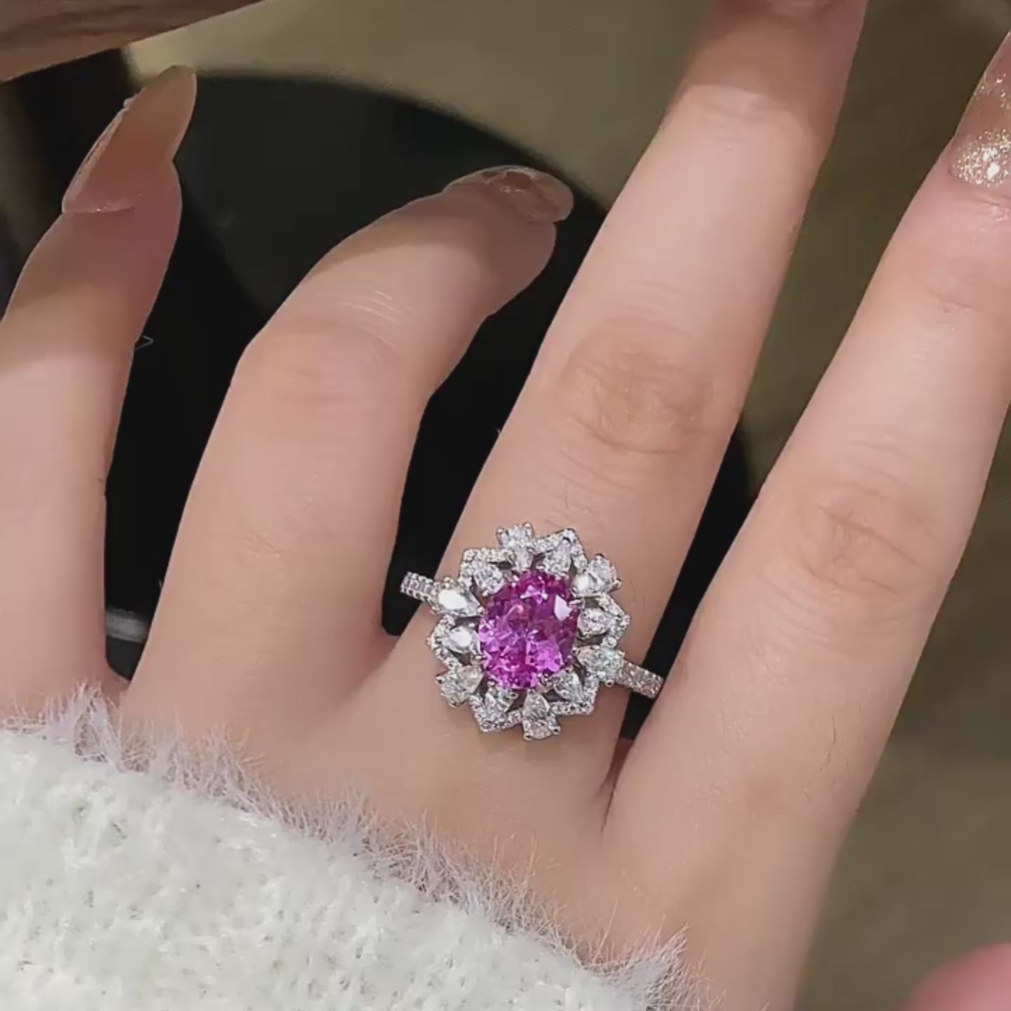 Luxury Pink Crown Flower Cluster Ring