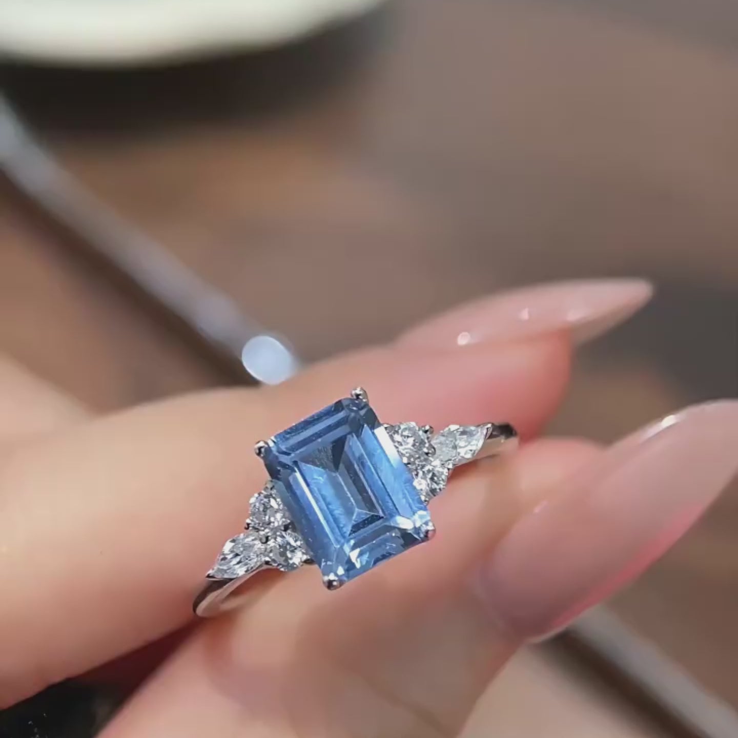 Ice Blue Emerald Floral Ring