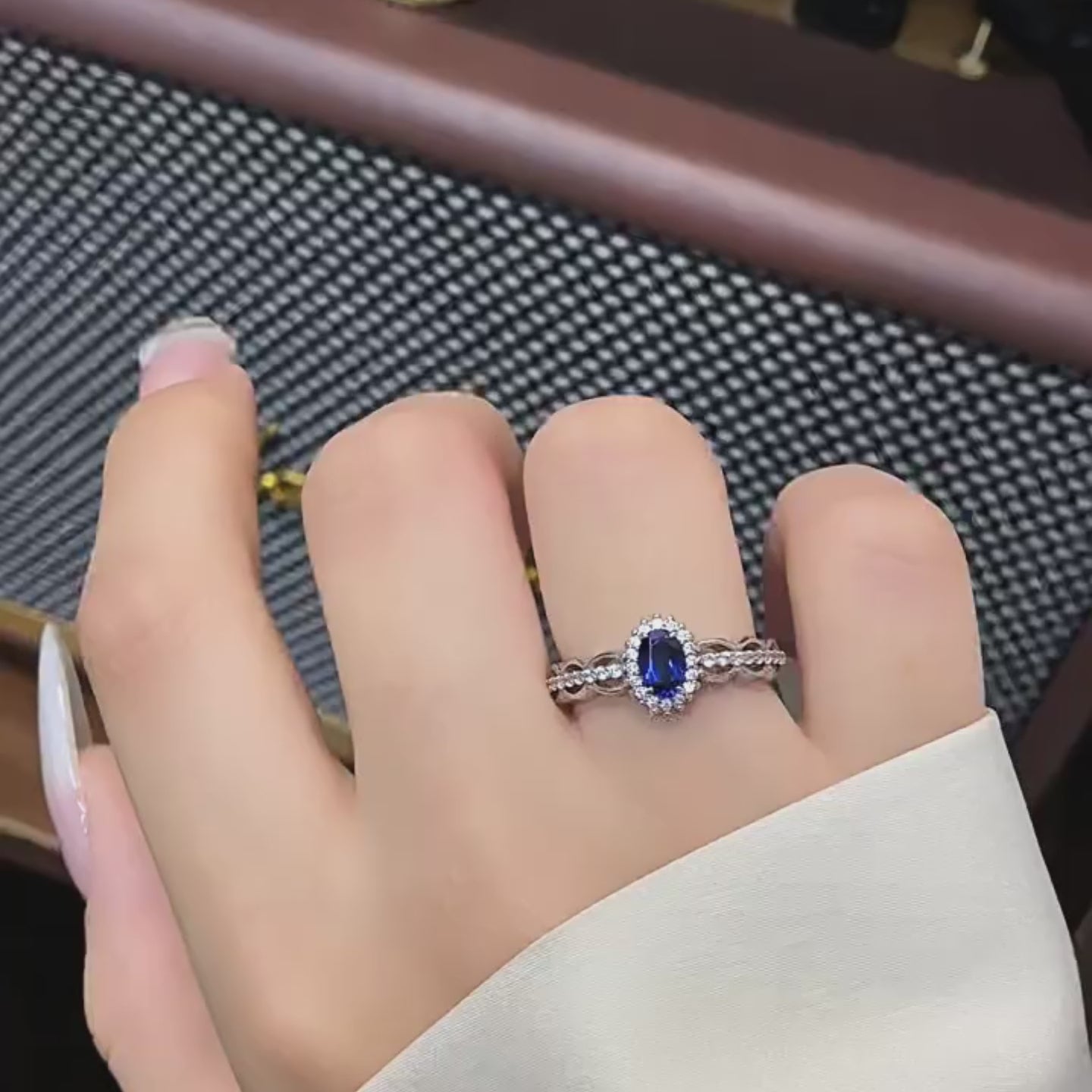 Royal Night Blue · Openwork Chain Crown Halo Ring