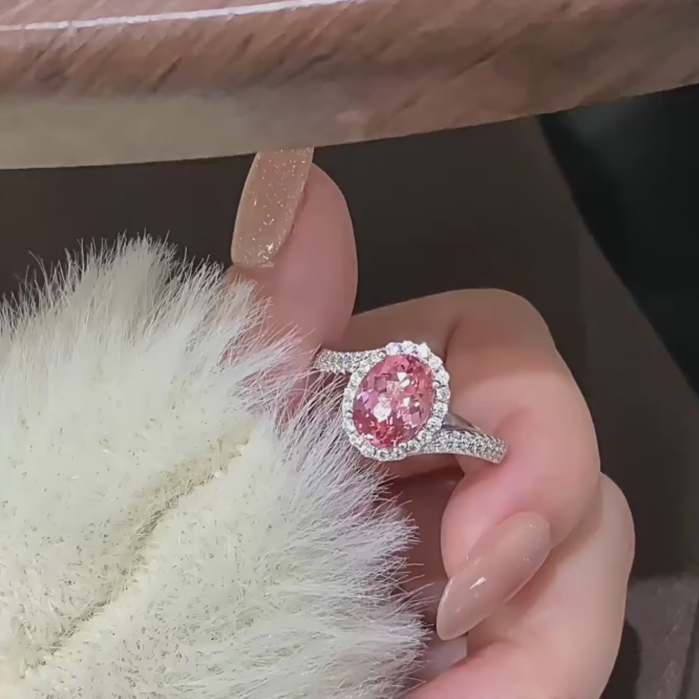 Twined Halo Peach Oval Ring