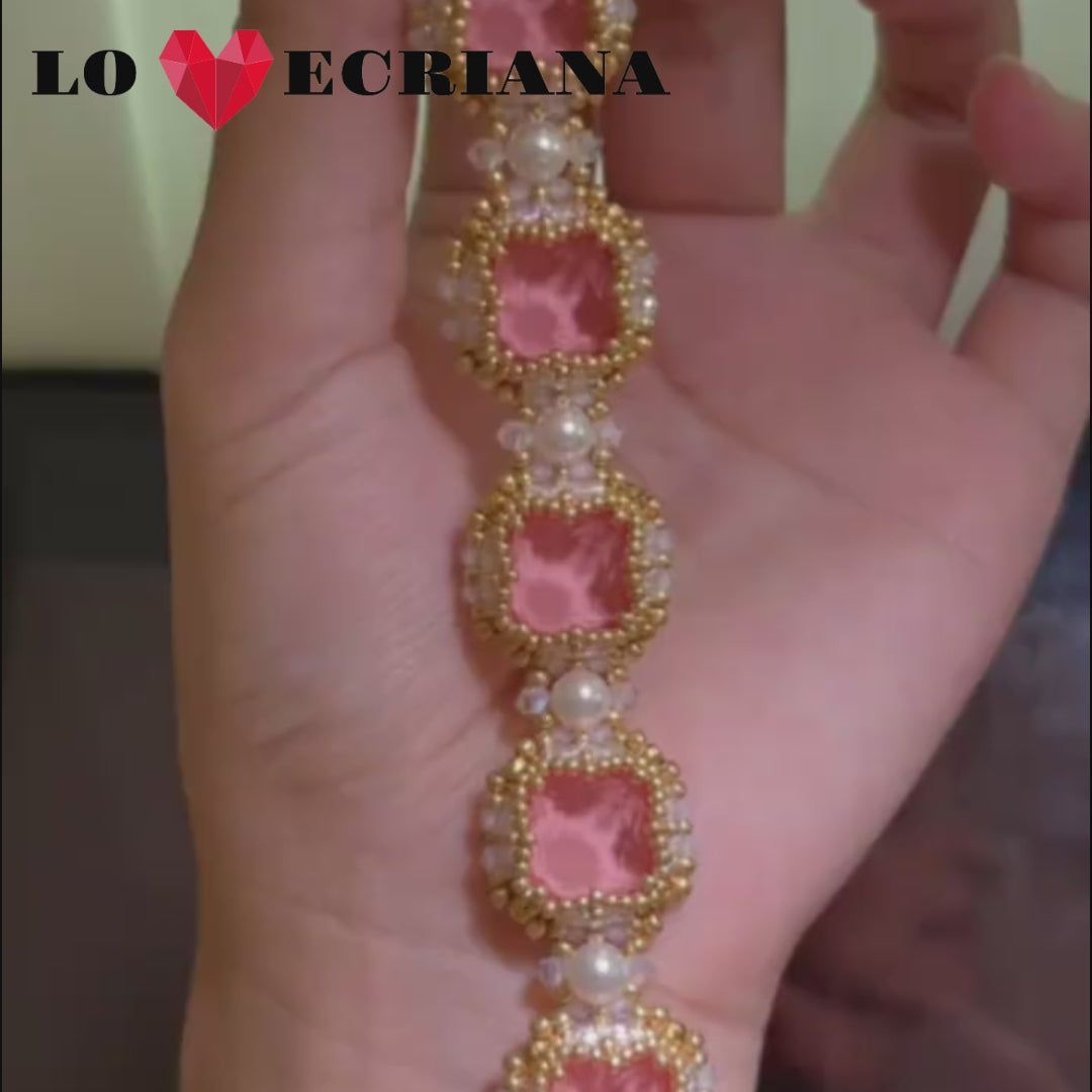 Handcrafted Beaded Bracelet - Pink & White Elegance
