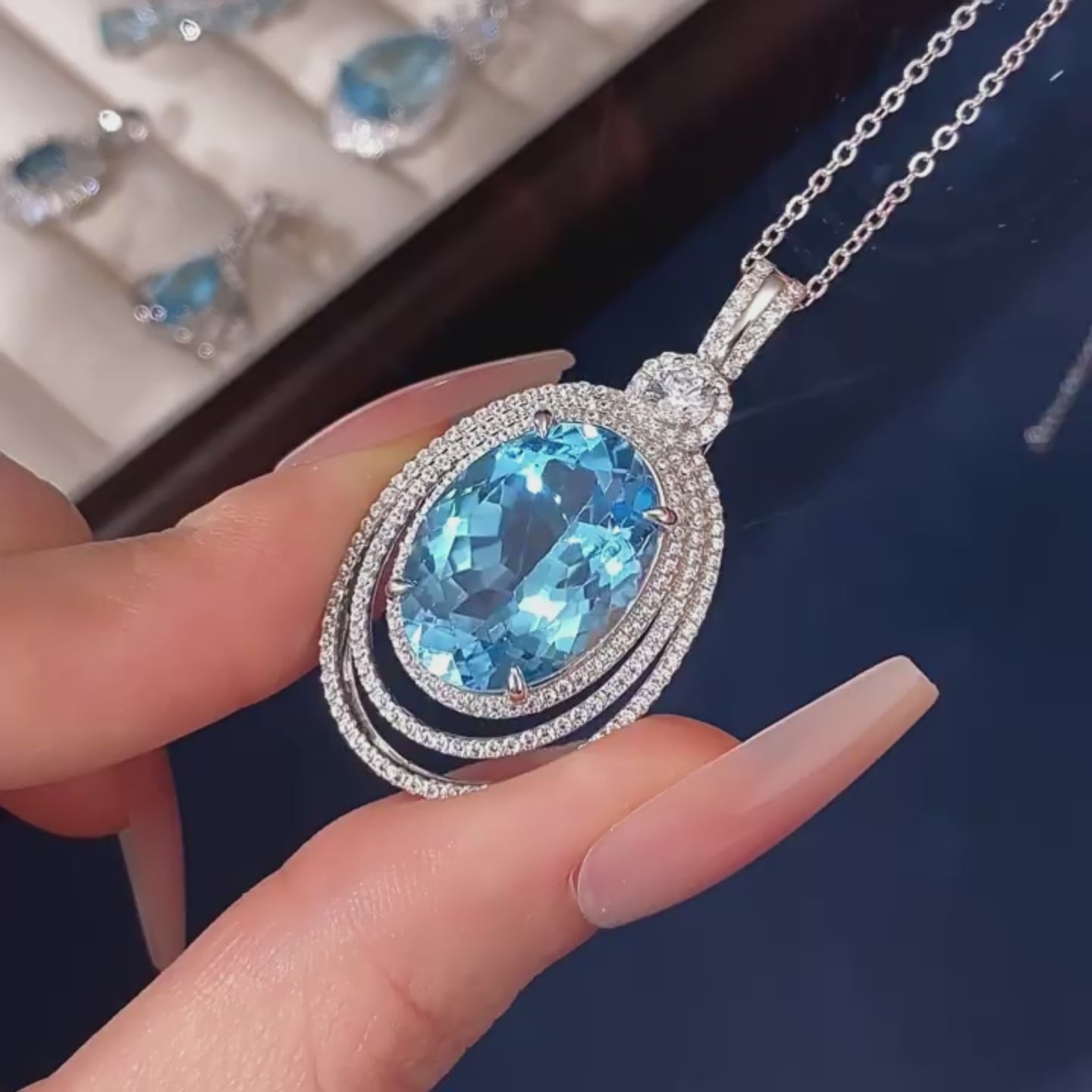 Deep Sea Star Halo – Oval Blue Topaz Necklace