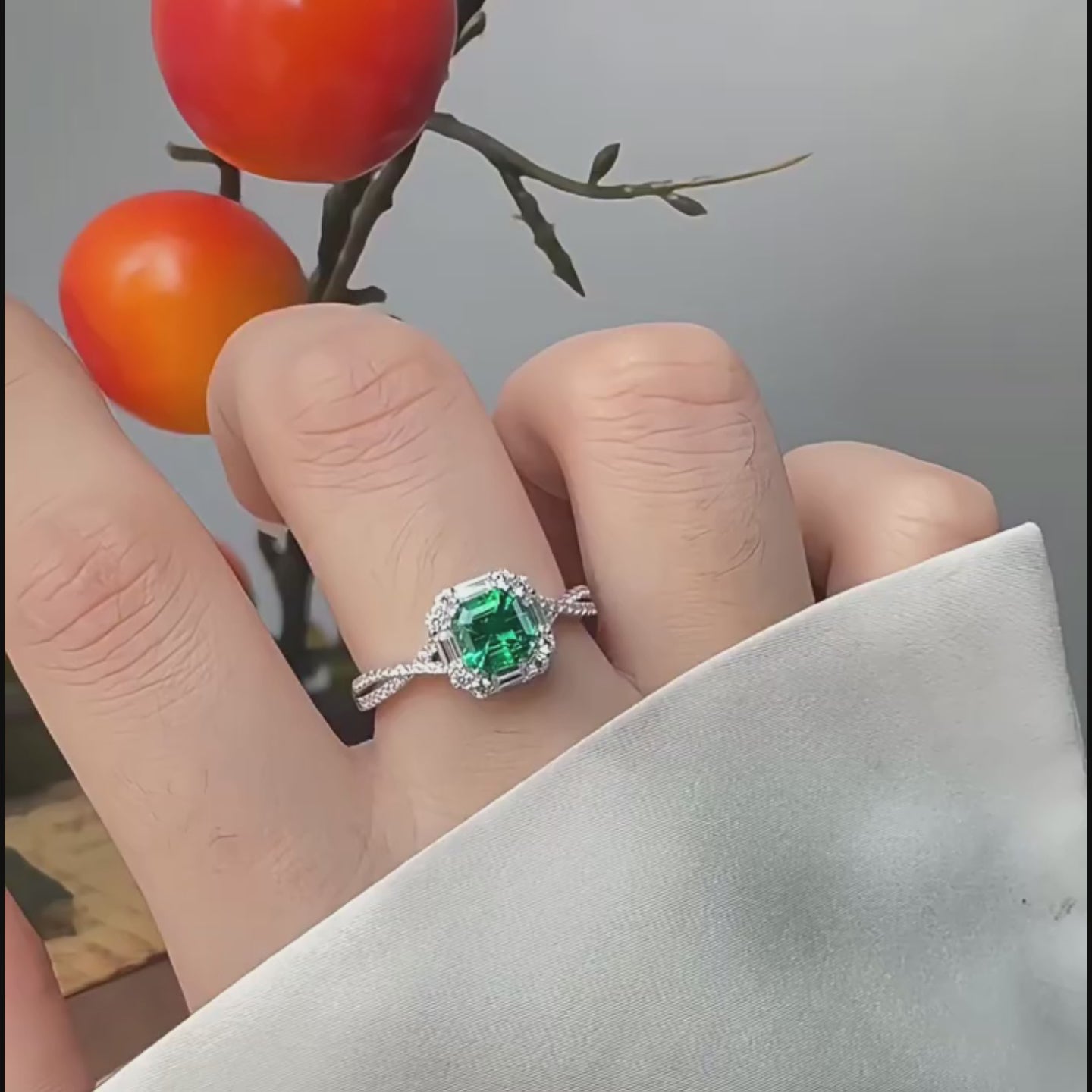 Octagonal Emerald Halo Ring