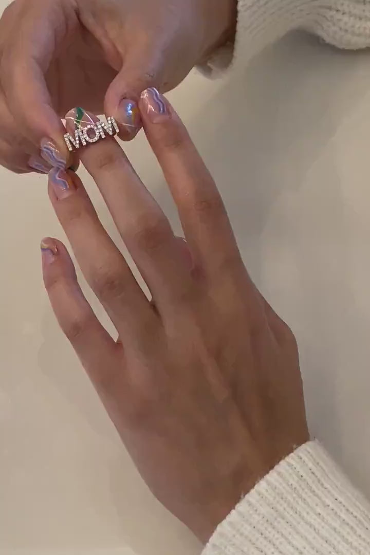 Lovecriana Dainty Diamond Mom Ring, Minimalist Mum Ring