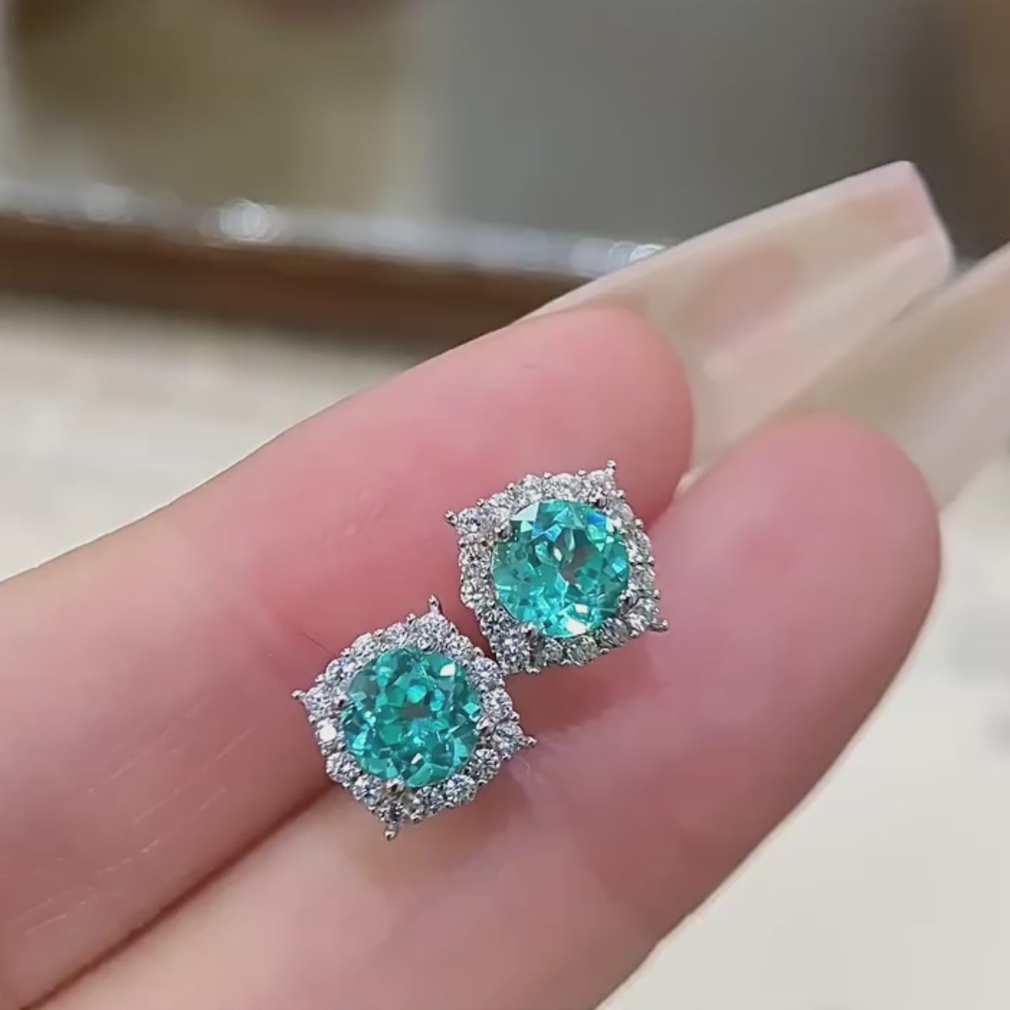 Aquamarine Four-Cornered Floral Crown Earrings