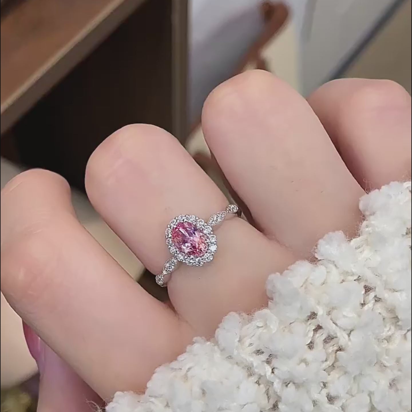 Morning Blush Oval Halo Ring