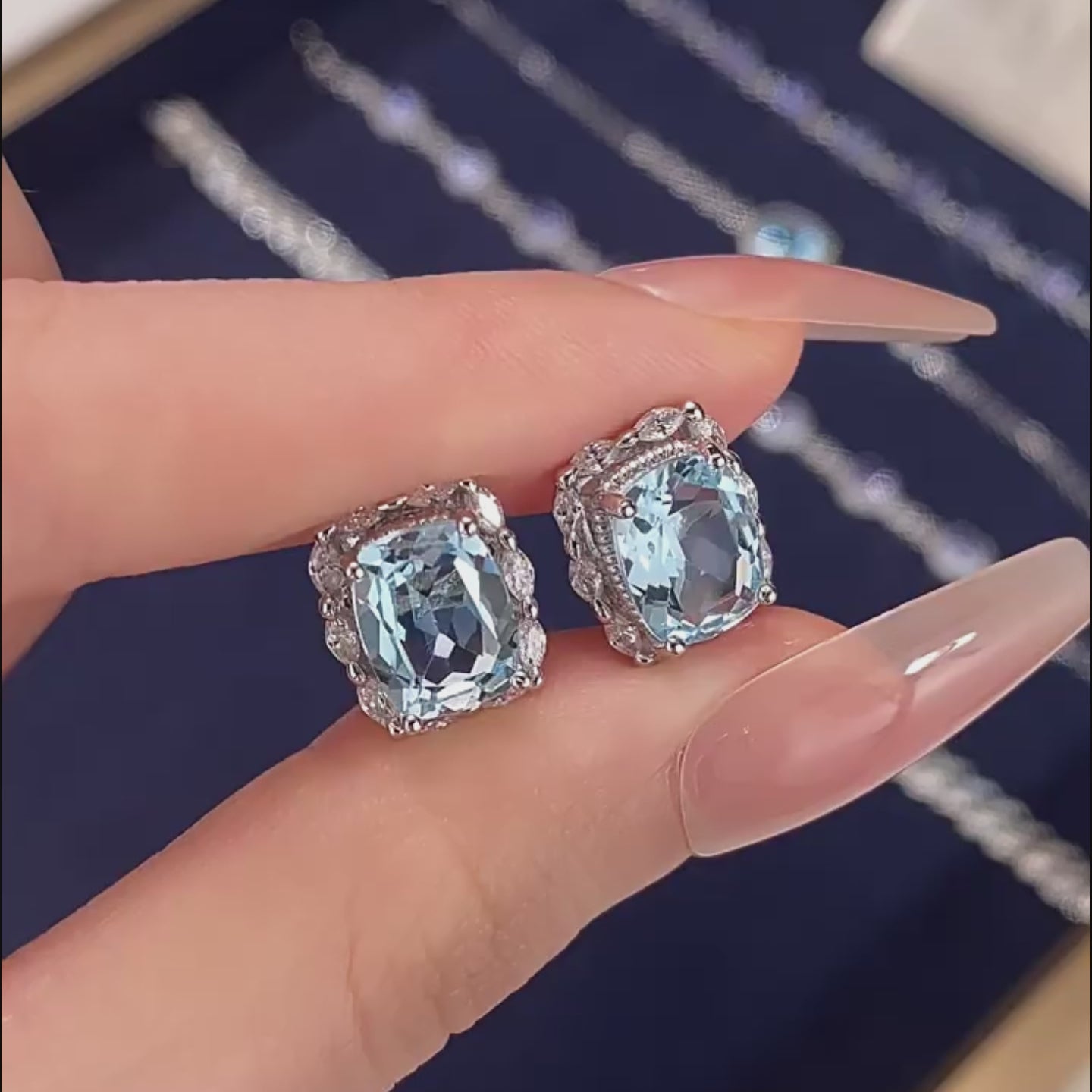 Light of the Icy Sea: Aquamarine Rectangular Stud Earrings
