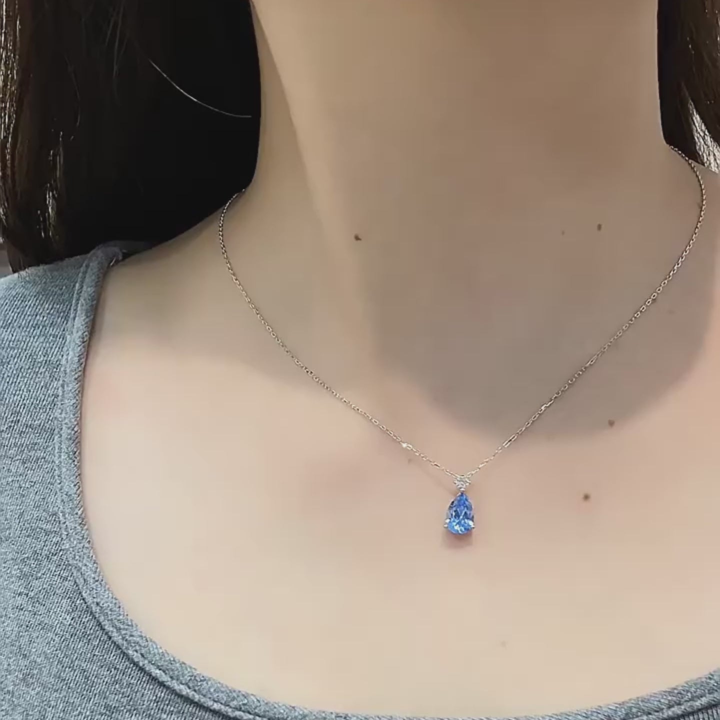 Sea Crystal Tear Pear Pendant Necklace