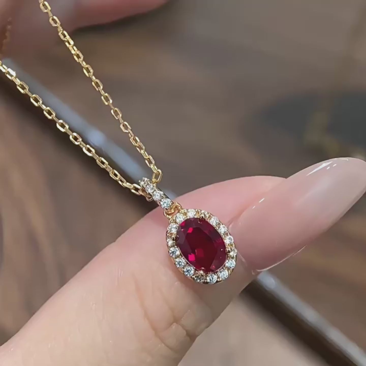 Scarlet Halo Oval Ruby Pendant Necklace