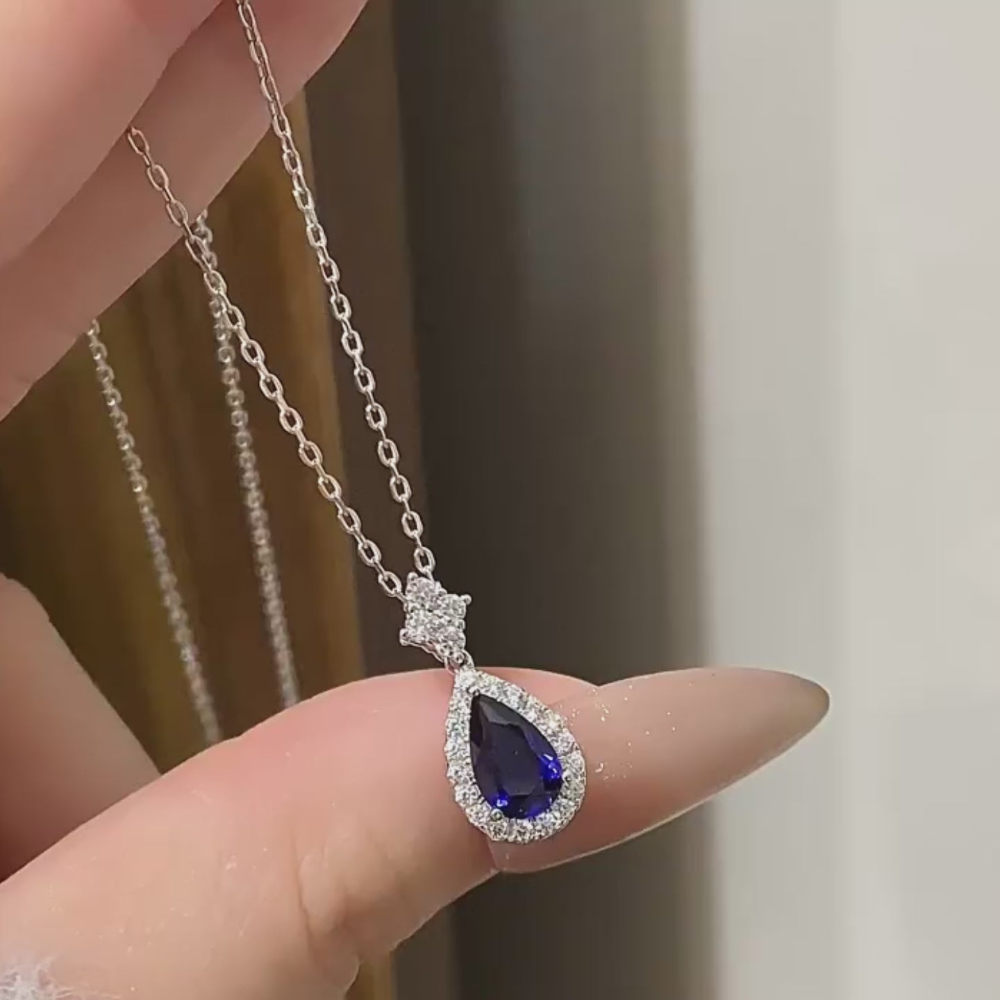Midnight Starlight Royal Blue Pear Halo Pendant