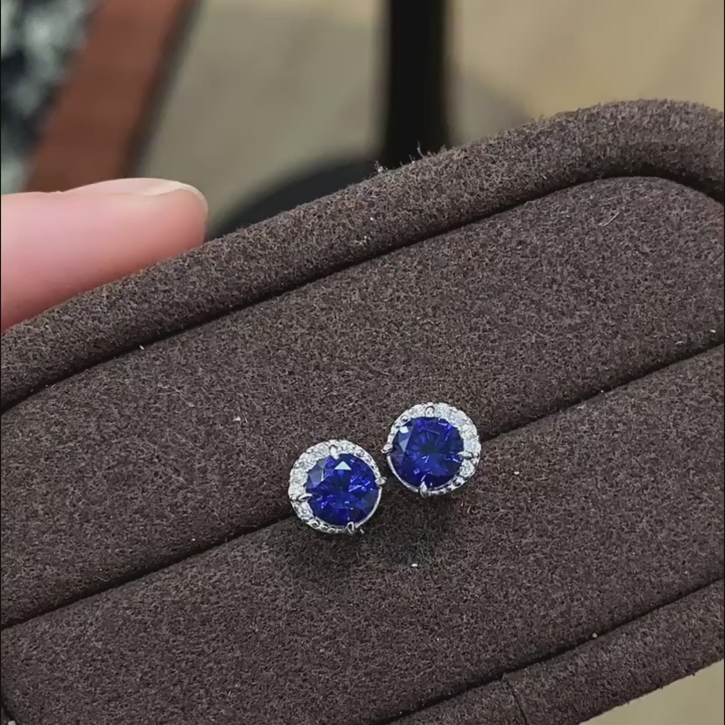 Royal Blue Circular Halo Stud Earrings
