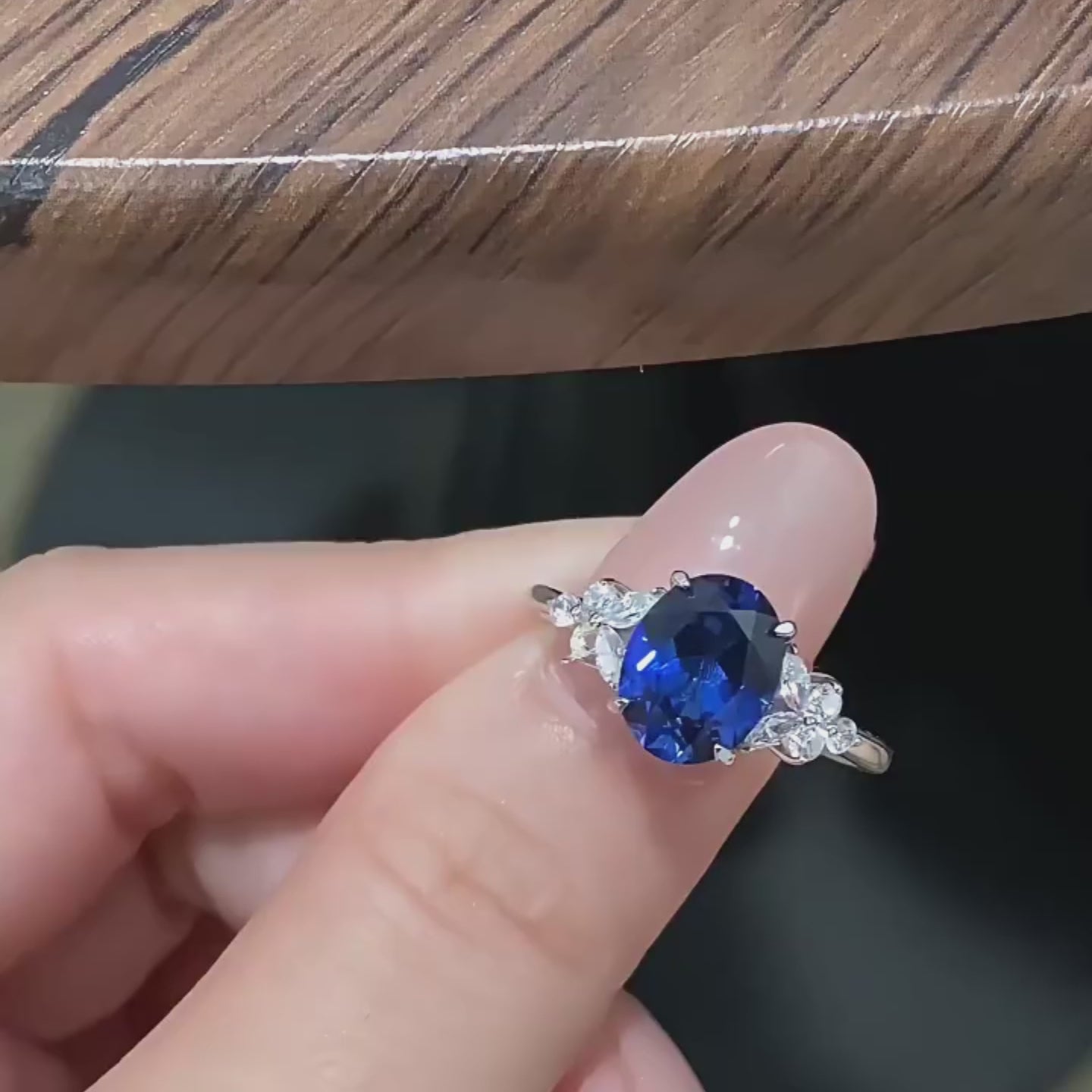 Starlight Blue Sapphire Floral Cluster Ring