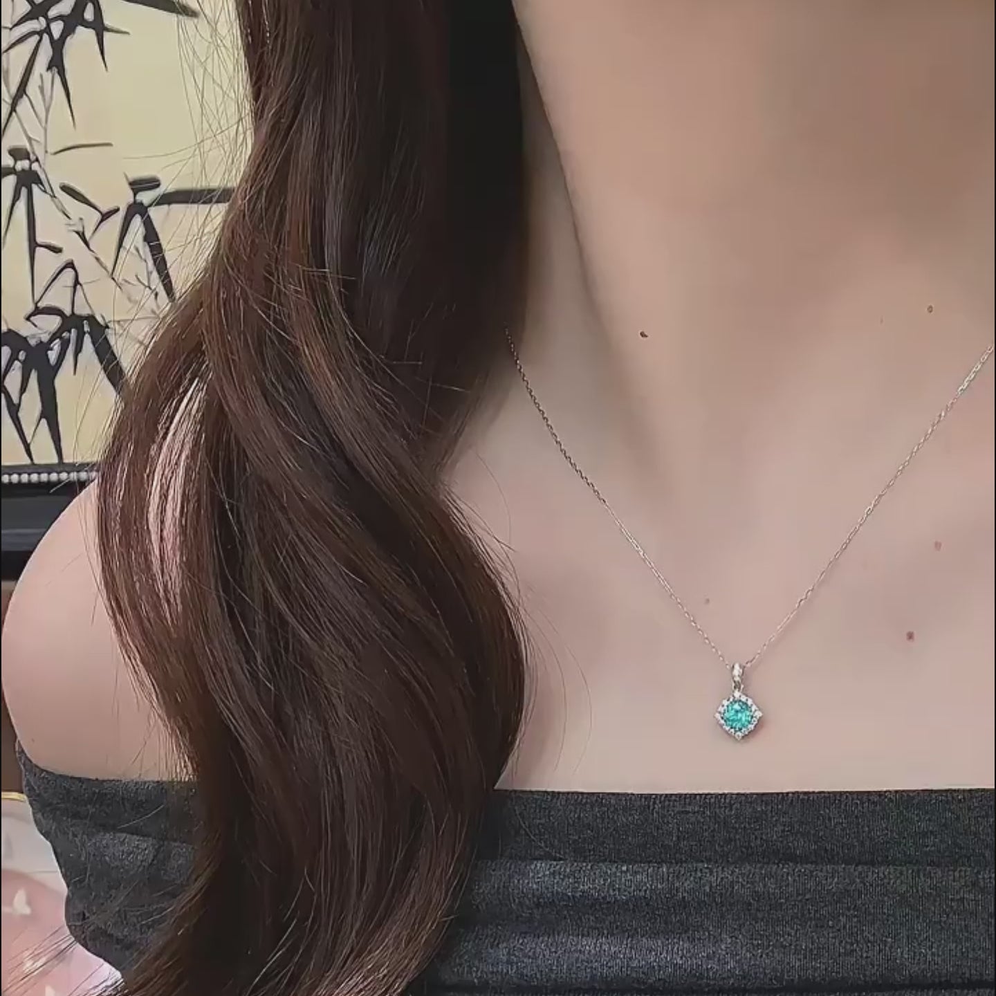 Ice Teal Halo Diamond-Shaped Pendant