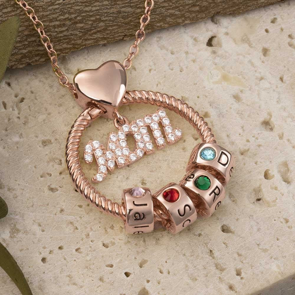 Lovecriana Personalized Circle Pendant Necklace With Engraved Name Beads
