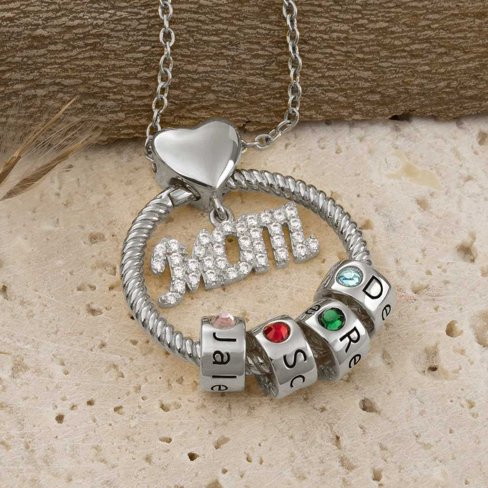 Lovecriana Personalized Circle Pendant Necklace With Engraved Name Beads